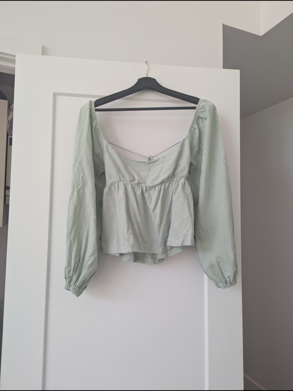 Princess Polly Sage Puff Sleeve Peasant Peplum Top